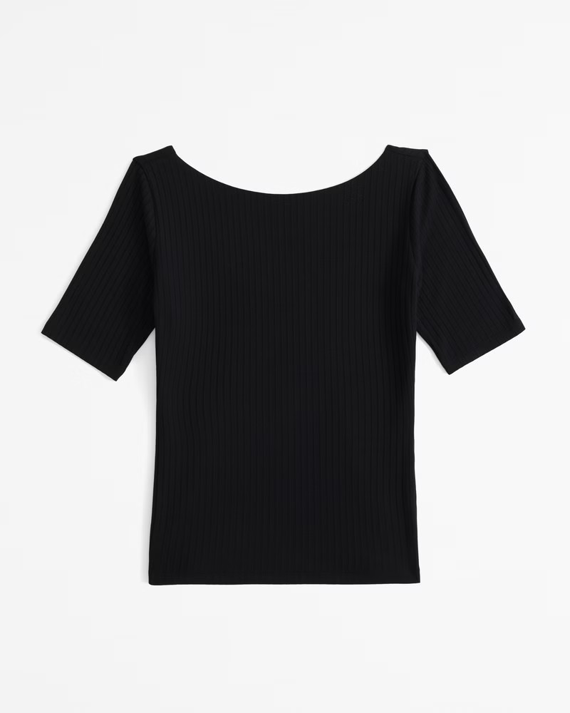 Women's Half-Sleeve Wide Rib Boatneck Top | Women's Tops | Abercrombie.com | Abercrombie & Fitch (US)