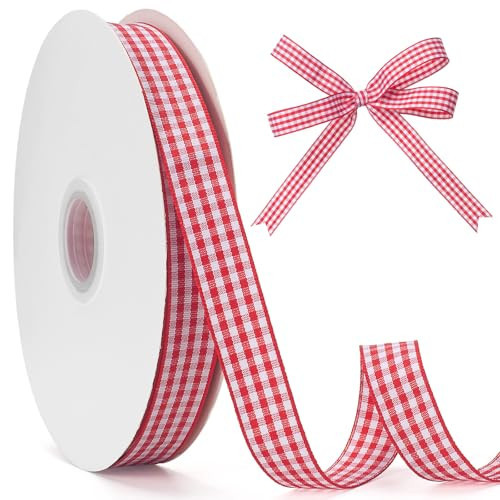GHGMAO Red and White Gingham Ribbon, 5/8" x 50 Yd Roll Picnic Craft Red Buffalo Ribbon 100% Polyester for Sewing, DIY Craft, Gift Wrapping, Festive Party Decorations | Amazon (US)