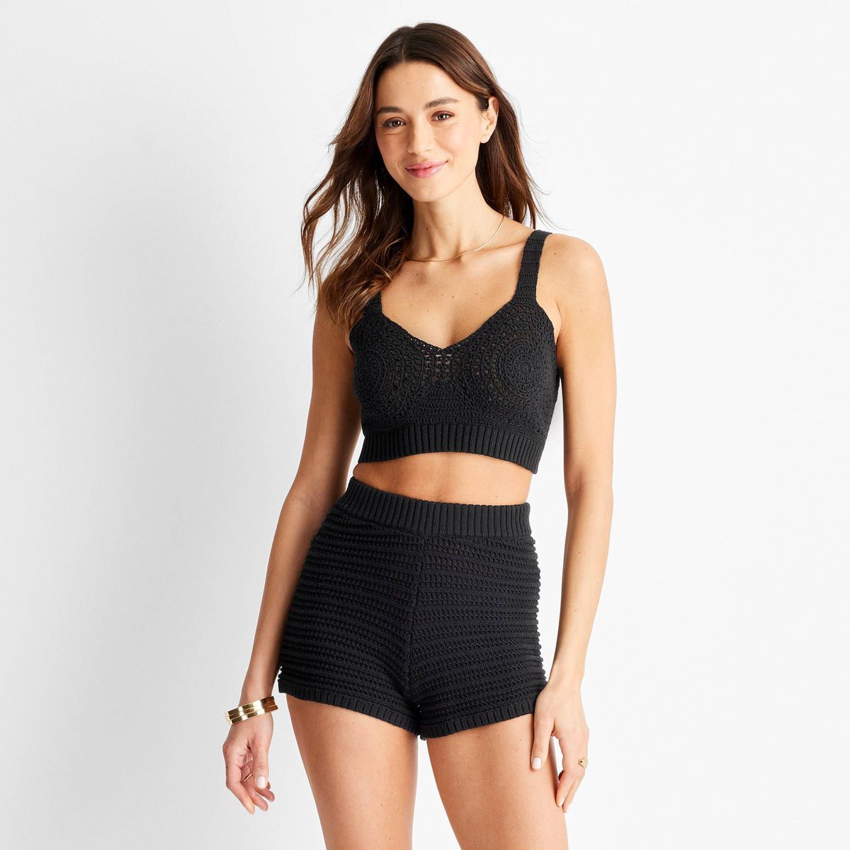 Women's Sweetheart Open-Work Stitch Crop Top - Future Collective™ with Jenny K. Lopez Black | Target