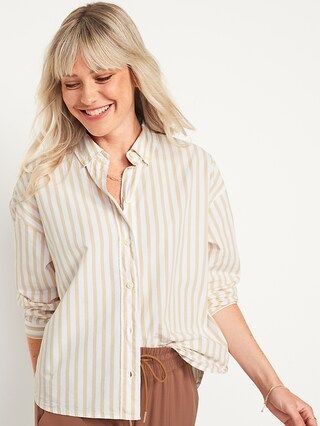 Long-Sleeve Oversized Cropped Striped Boyfriend Shirt for Women | Old Navy (US)