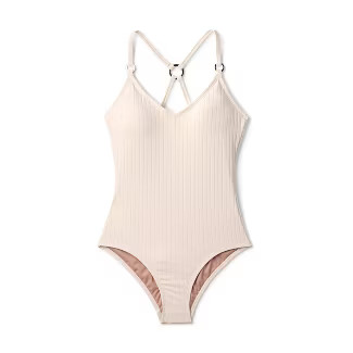 Women's Wide Ribbed Ring Medium Coverage One Piece Swimsuit - Kona Sol™ Cream | Target