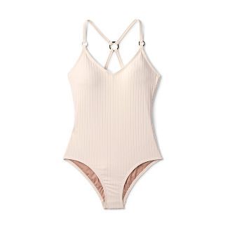 Women's Wide Ribbed Ring Medium Coverage One Piece Swimsuit - Kona Sol™ Cream | Target