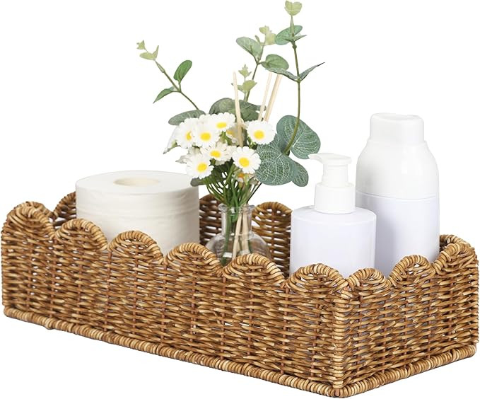 Scalloped Toilet Paper Basket: Water-Resistant Handmade Organizer - Natural Tan for Organic Back ... | Amazon (US)