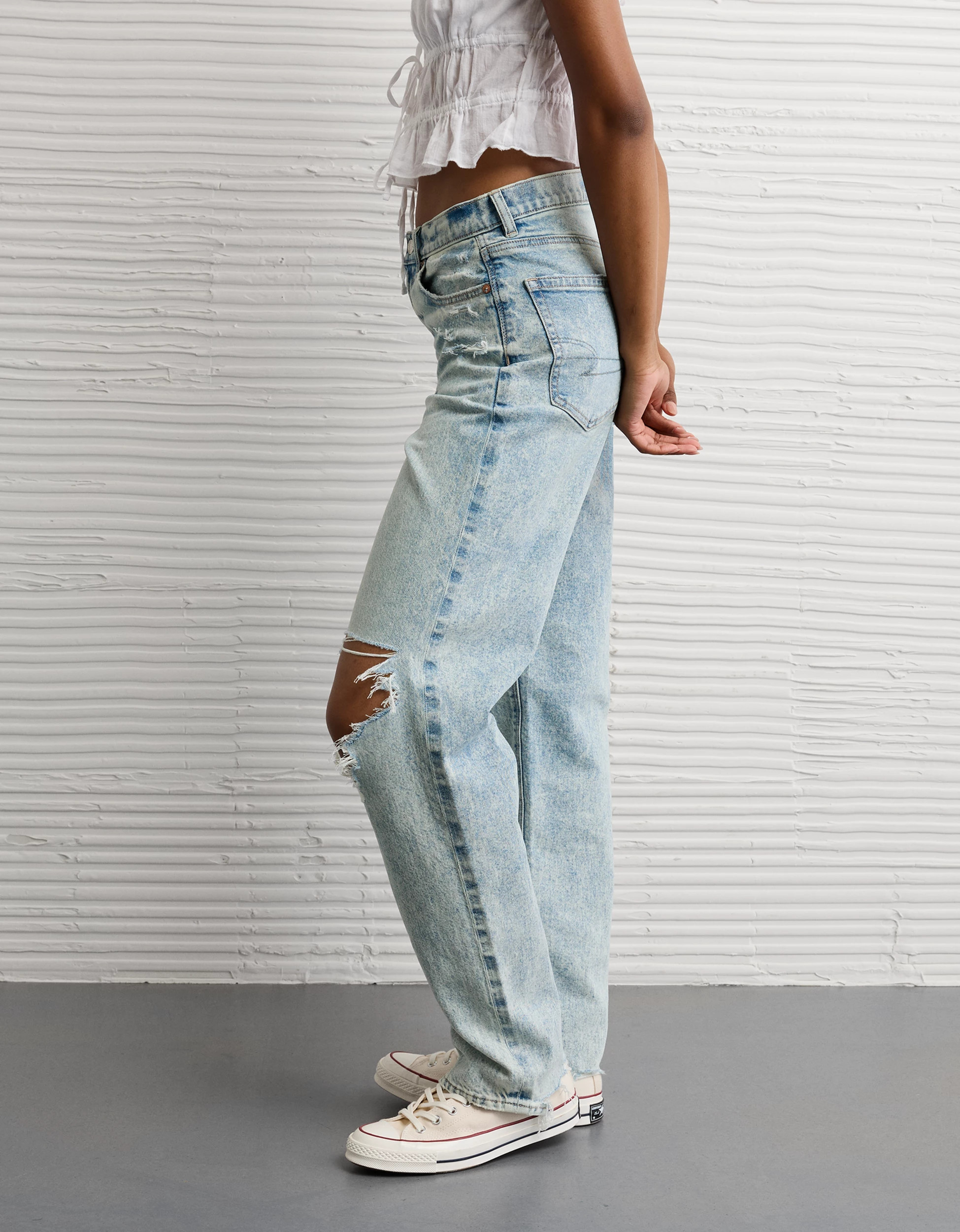 AE Strigid Ripped Super High-Waisted Baggy Straight Jean | American Eagle Outfitters (US & CA)