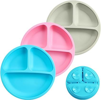 Silicone Suction Plates for Toddler & Baby, Divided Design, Non-Slip Design, BPA Free, Microwave ... | Amazon (US)