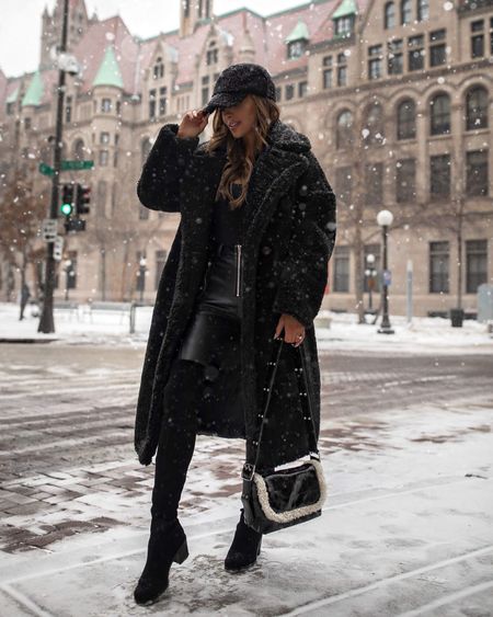Winter outfit ideas / snow outfit / ski season outfits
Black teddy bear coat
Commando faux leather leggings
Over the knee boots 
Sherpa cap 

#LTKstyletip #LTKSeasonal #LTKfindsunder100