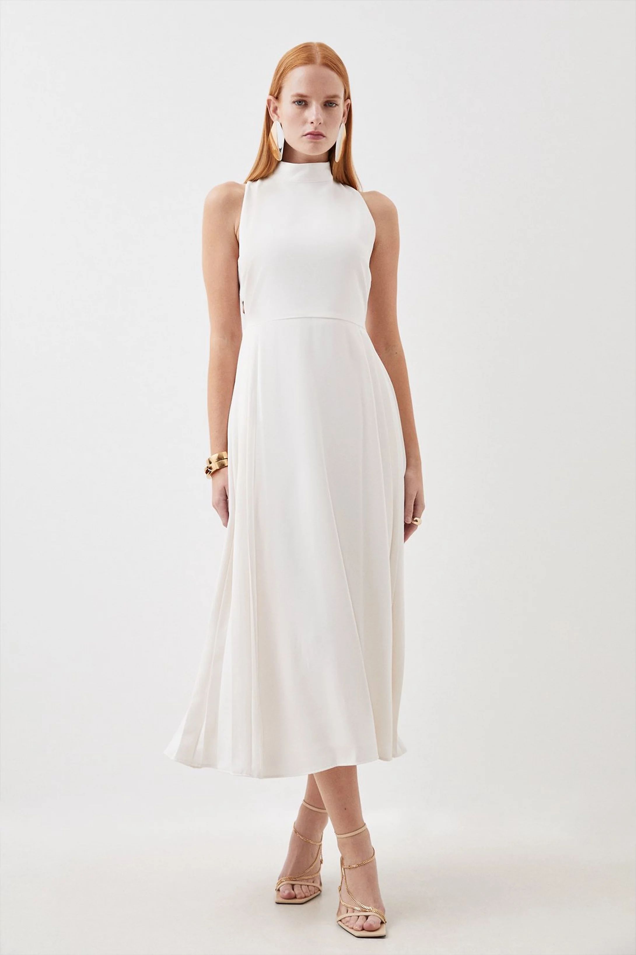 Soft Tailored Pleated Panel Midaxi Dress | Karen Millen UK + IE + DE + NL