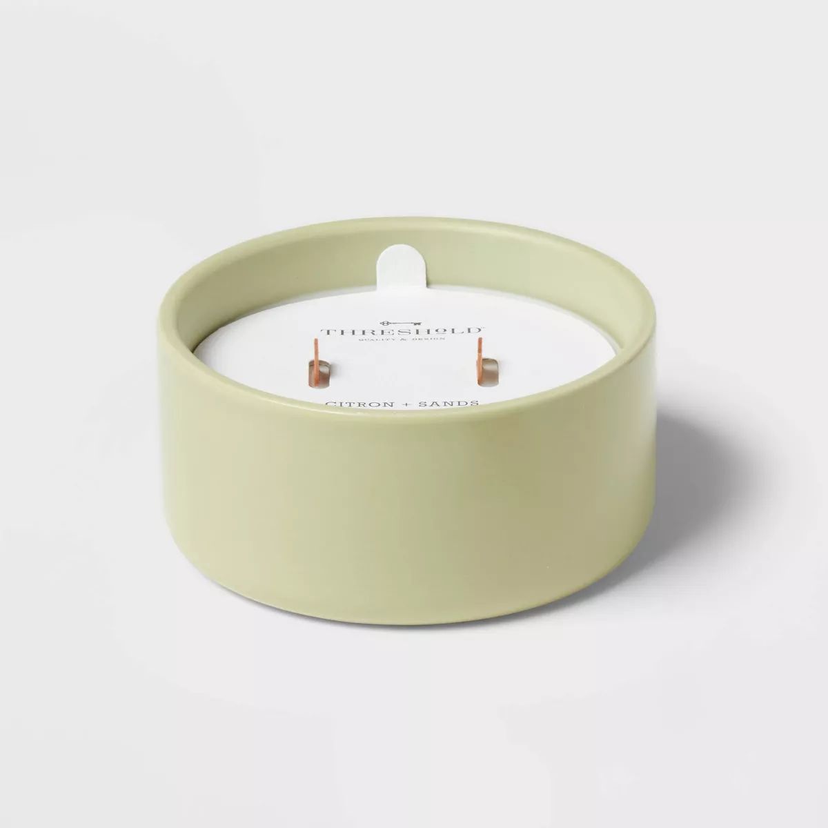 2-Wick Glossy Ceramic Citron and Sands Wooden Wick Jar Candle Light Green 8oz - Threshold™ | Target