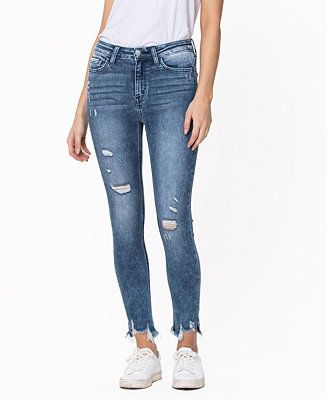 Women's High Rise Uneven Fray Hem Crop Skinny Jeans | Macys (US)