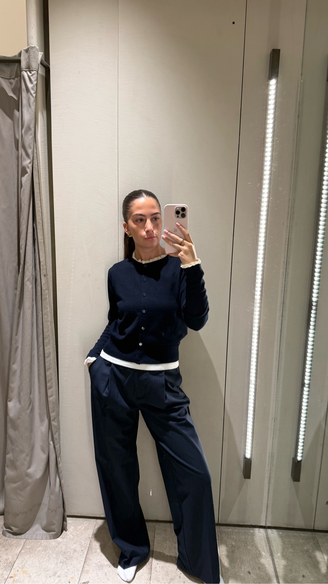 Simple workwear - pinstripe trousers - navy cardigan 

#LTKworkwear #LTKwinter #LTKuk