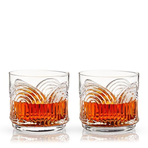 Viski Beau Lowball Glasses Set of 2 - Crystal Drinking Glasses for Whiskey, Scotch & Bourbon - Art Deco Cocktail Glasses Arch Design 11oz | Amazon (US)