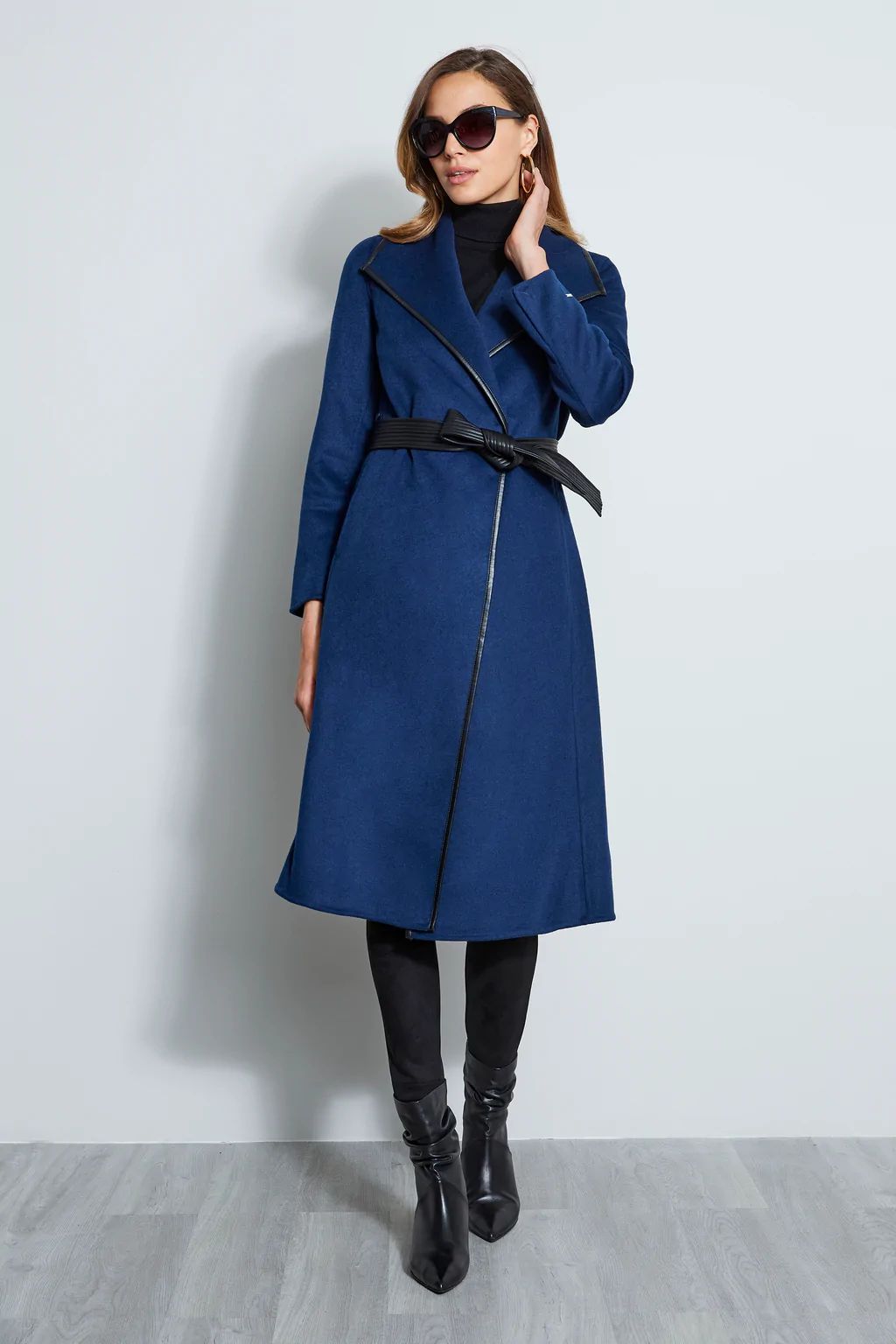 Tahari Long Double Face Vegan Trim Wool Coat | Elie Tahari