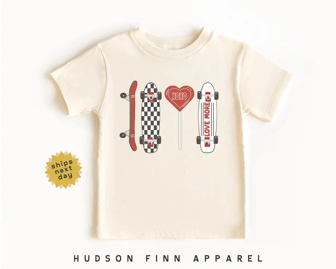 Kids Valentine's Day Shirt, Red Checkered Skateboard Valentines Day Toddler Tee, Cute Boys Shirt,... | Etsy (US)