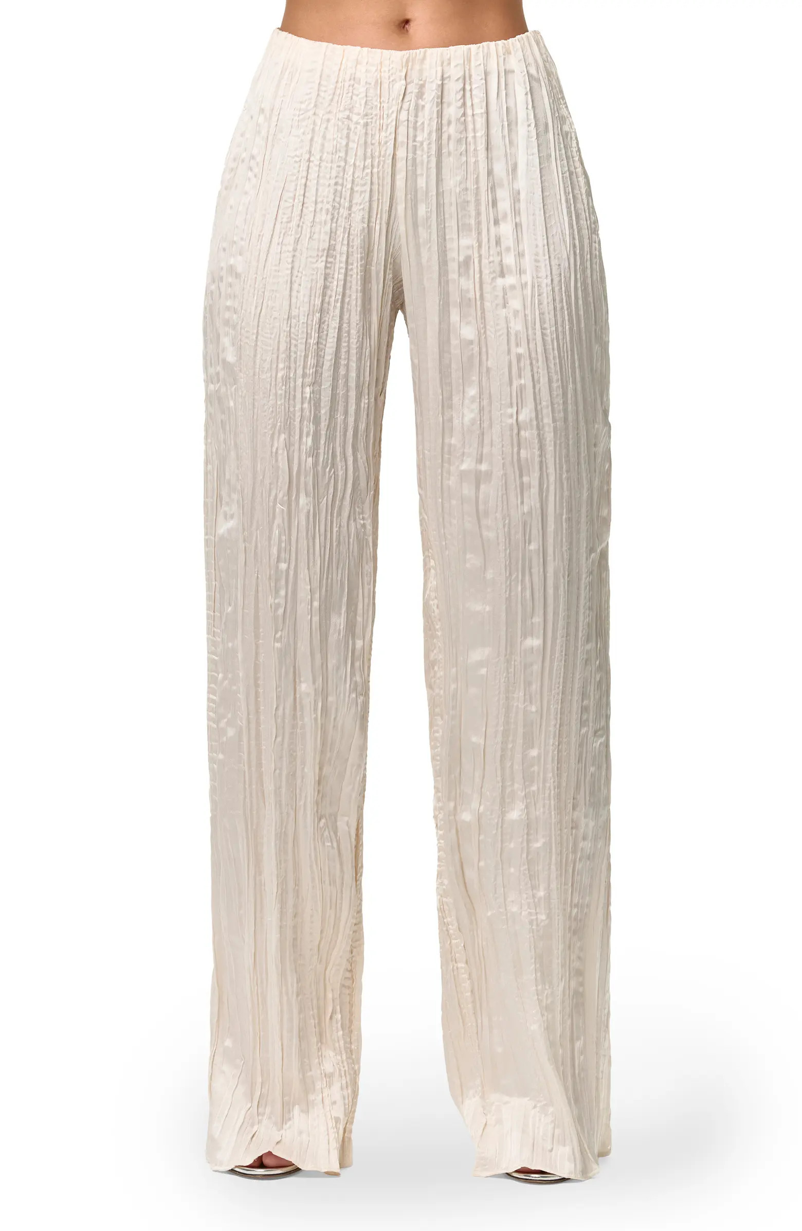 Plissé Straight Leg Satin Pants | Nordstrom