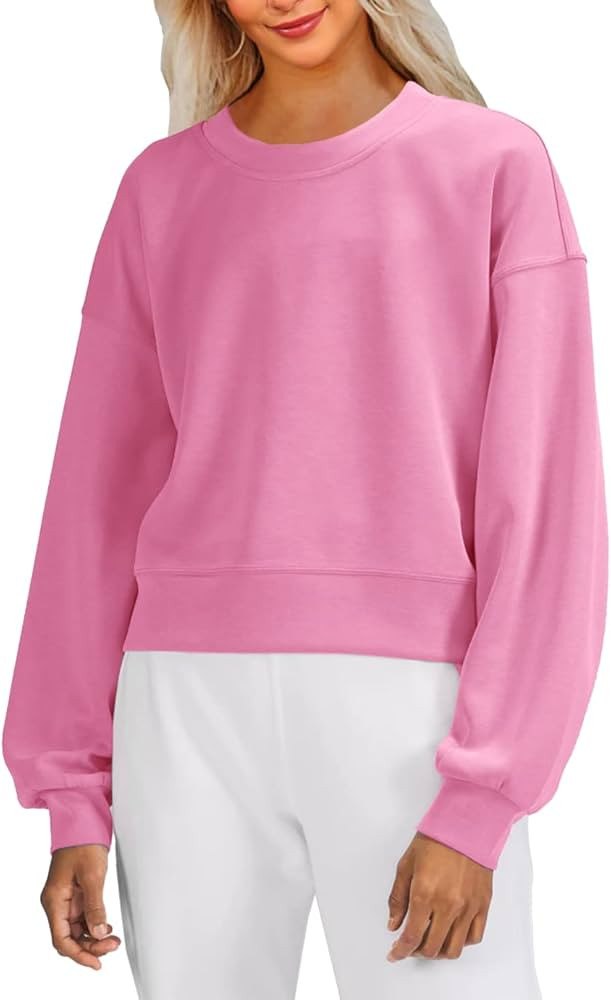 Heltapy Womens Crewneck Crop Sweatshirt Oversized Long Sleeve Tops Athletic Workout Pullover | Amazon (US)