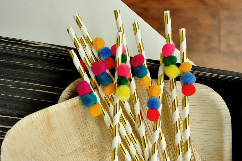 Pom Pom Fiesta Straws. (1 Set of 10 Straws). Fiesta Bridal Shower. Fiesta Decoration. Mexico Part... | Etsy (US)
