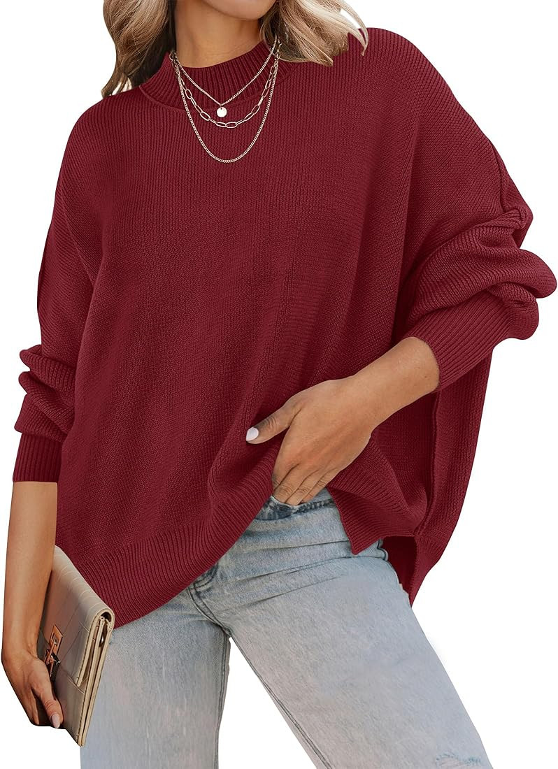 ZESICA Women's Fall Casual Long Sleeve Crew Neck Side Slit Oversized Ribbed Knit Pullover Sweater... | Amazon (US)