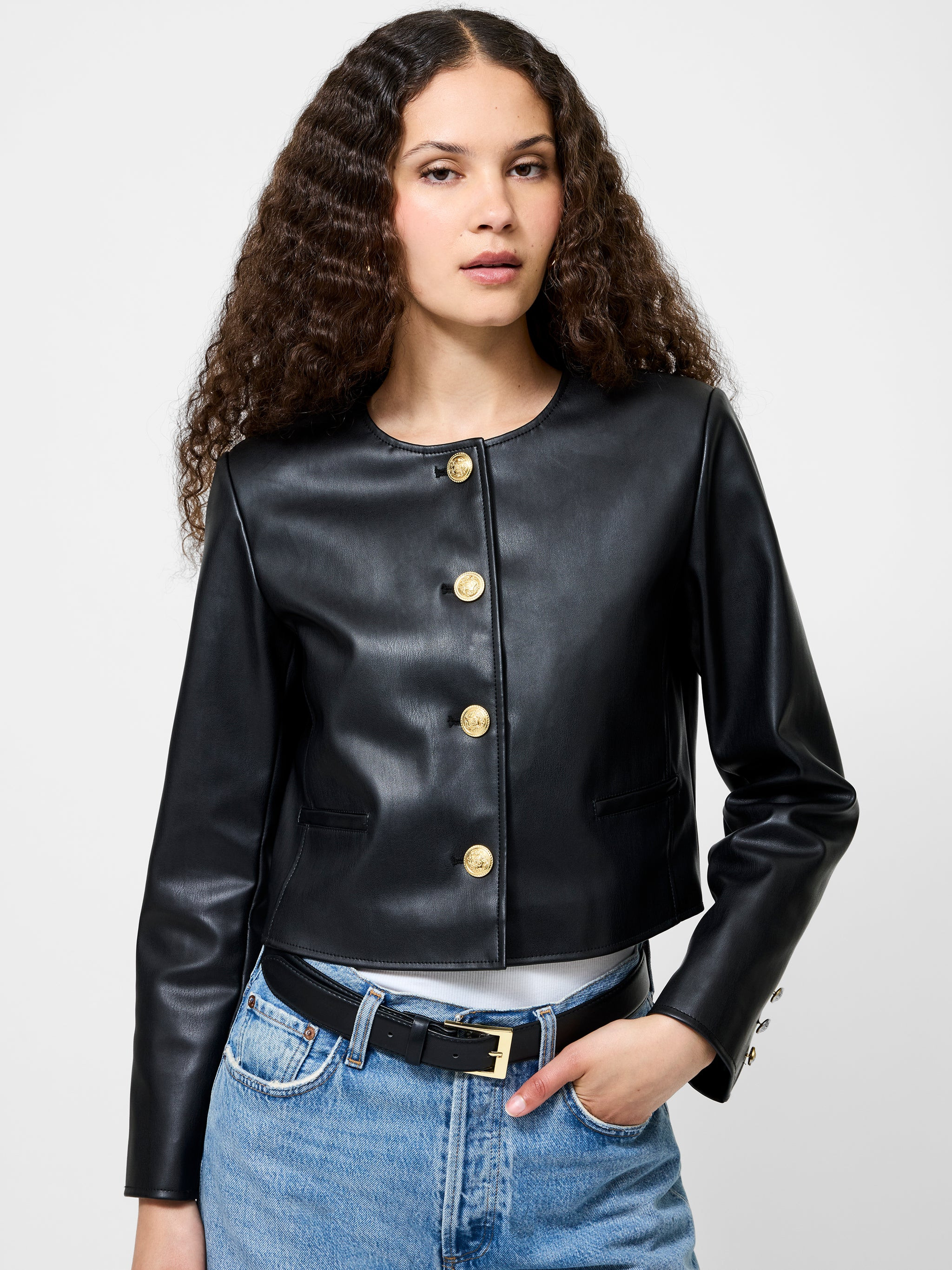Dessa Vegan Leather Cropped Jacket | French Connection (US)