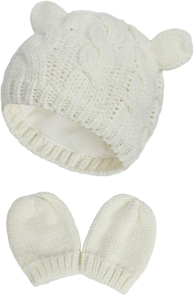 Newborn Winter Beanie Hat Gloves Set for Baby Girls Boys, Infant Toddler Warm Knitted Hat Gloves,... | Amazon (US)