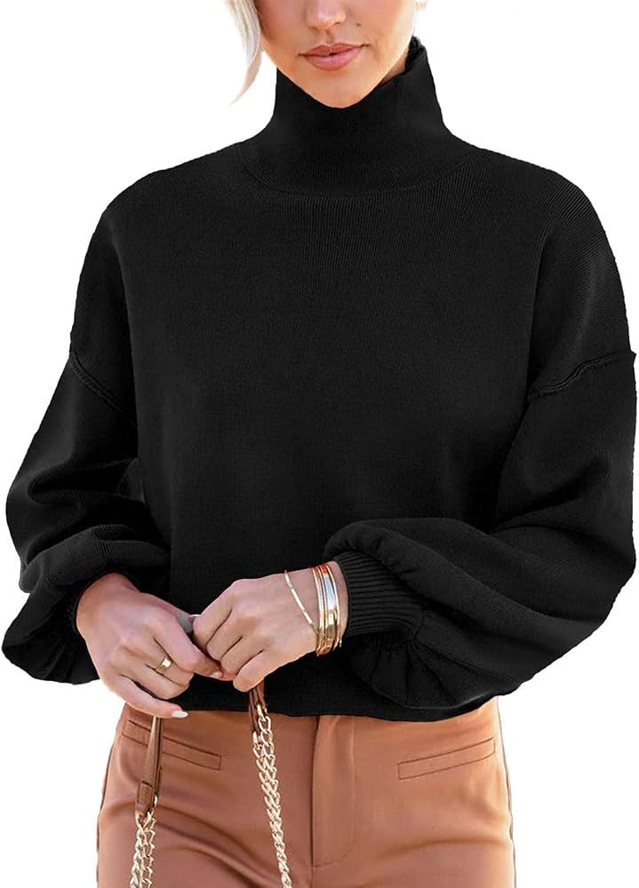 Womens Sweaters Long Sleeve Turtleneck Casual Loose Knitted Pullover Sweatshirt Tops | Amazon (US)