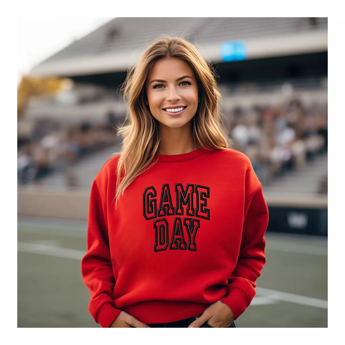 Simply Sage Market Women's Graphic Sweatshirt Embroidered Game Day Arched - M - Red | Target