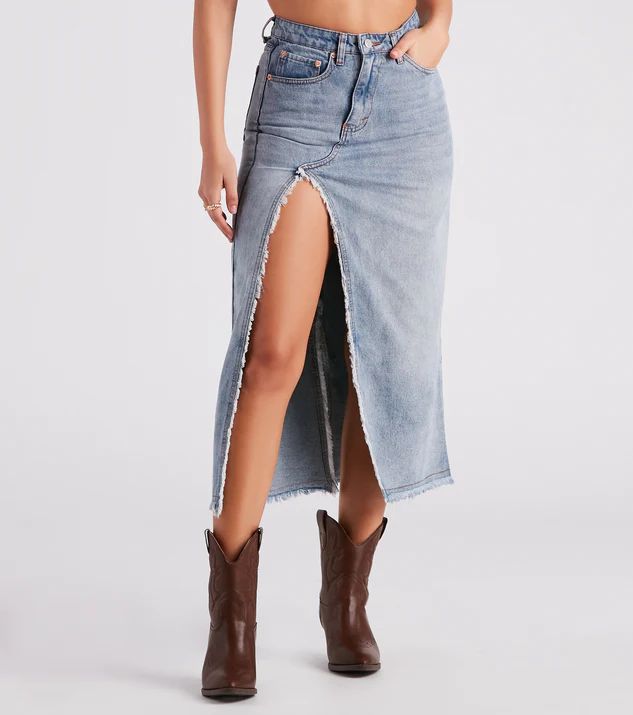 Babe In Denim High Slit Midi Skirt | Windsor Stores