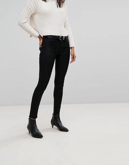 Mango Leather Look Skinny Jeans with Belt | ASOS UK