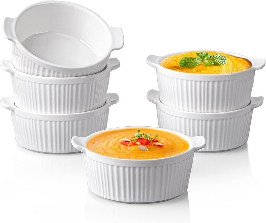 Delling Ramekins with Handle, 6 PACK Soup Bowls for French Onion Soup, Pot Pie, Lava Cakes, Creme... | Amazon (US)