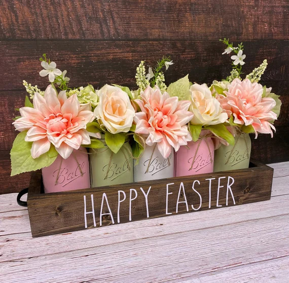Easter Centerpiece/Spring Table Decor/Mason Jar Decor/Rustic Home Decor/Farmhouse Decor/Mantle Ce... | Etsy (US)