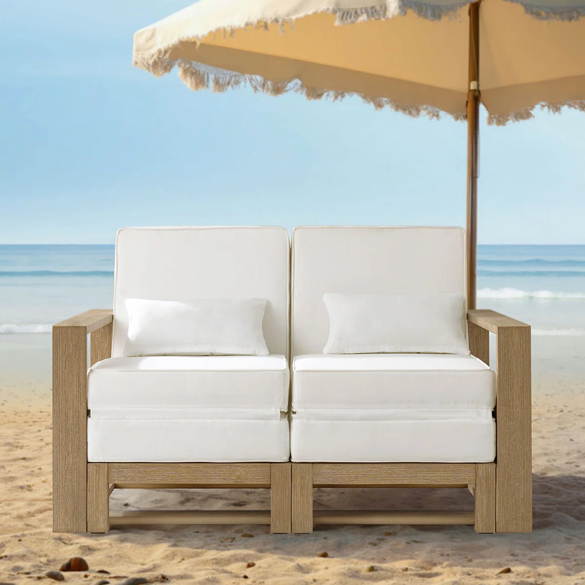 Darren 2 Seat Convertible Solid Wood Patio Sofa with Lumbar Pillow | Wayfair North America