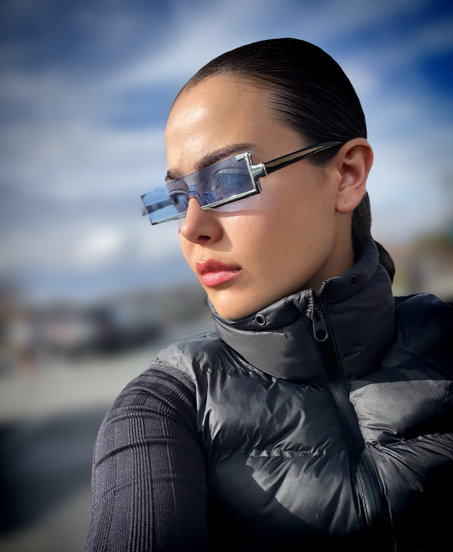 Super cute fall/winter vibes with these blue shades and a black on black puffer vest 😎🖤🔗 grab yours. 

#LTKActive #LTKCyberWeek #LTKFindsUnder100