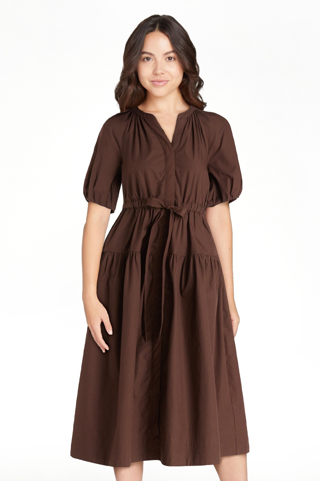 Free Assembly Women's and Women's Plus Cotton Midi Dress with Puff Sleeves, Sizes XS-4X - Walmart... | Walmart (US)