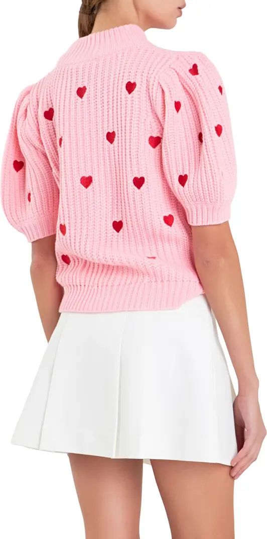 English Factory Heart Embroidered Puff Sleeve Sweater | Nordstrom | Nordstrom
