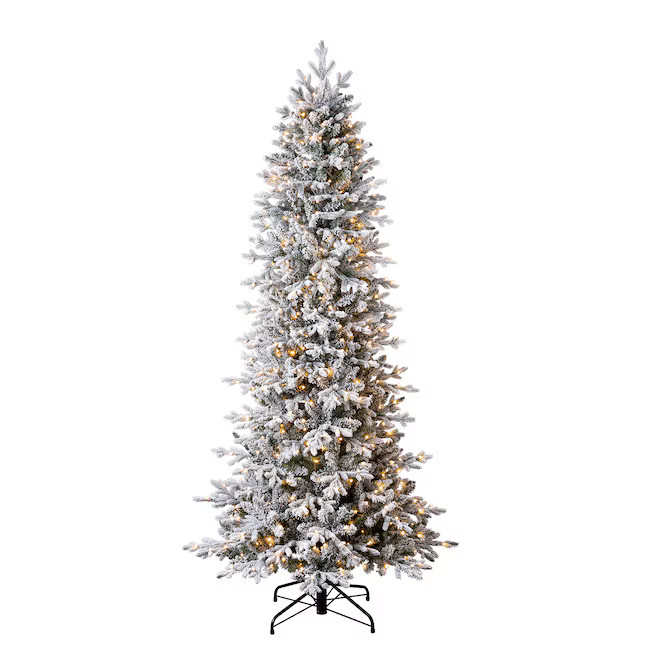 Tree Classics by Balsam Hill 7.5-ft Slim Flocked Snowy Redwood Pre-lit Artificial Christmas Tree ... | Lowe's