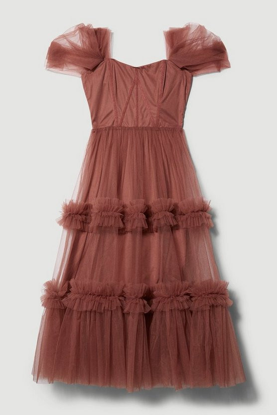 Lydia Millen Corset Detail Tulle Tiered Woven Dress | Karen Millen US