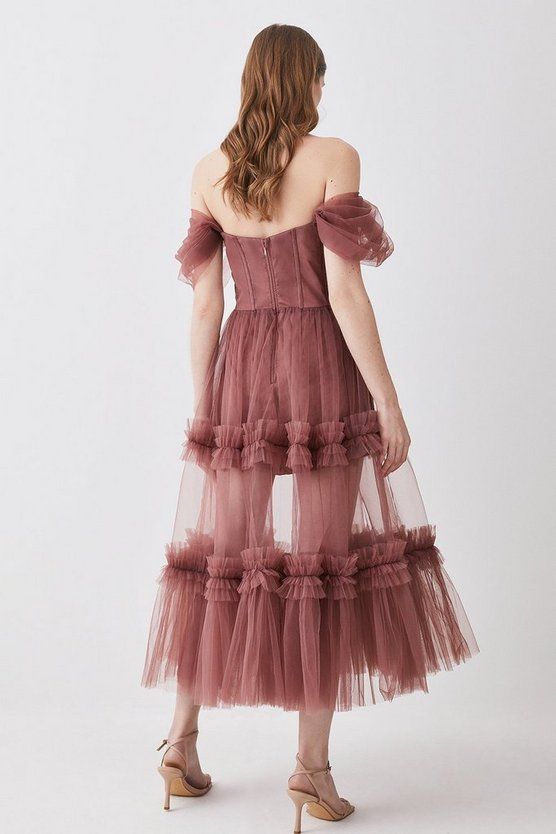 Lydia Millen Corset Detail Tulle Tiered Woven Dress | Karen Millen US