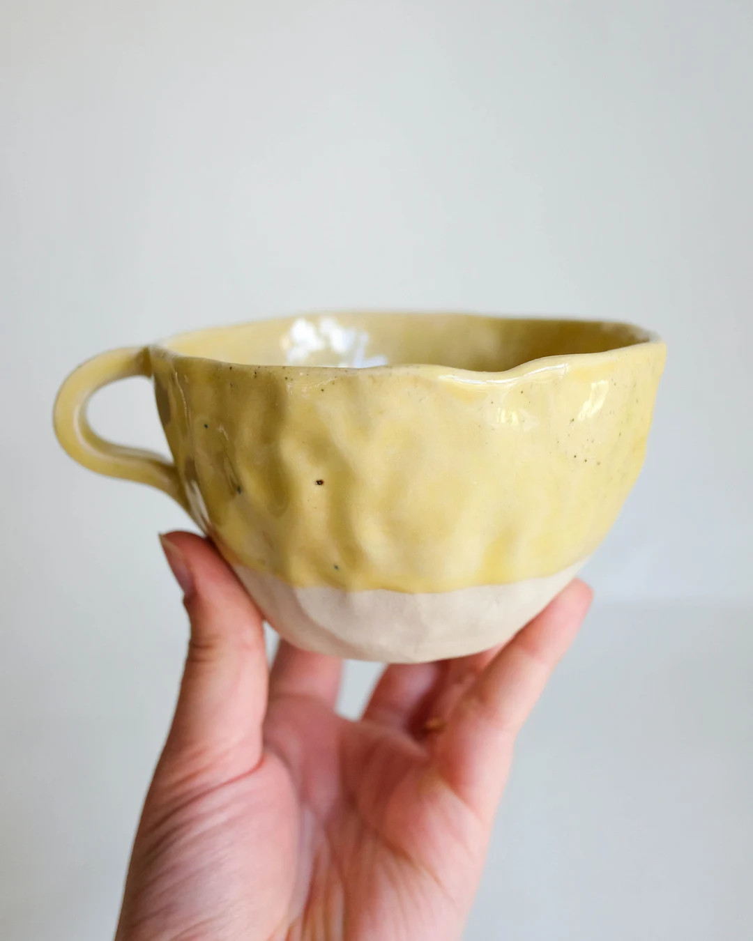 Handmade ceramic marbled cup / pinched mug / organic shape - glazed in yellow | Etsy (CAD)