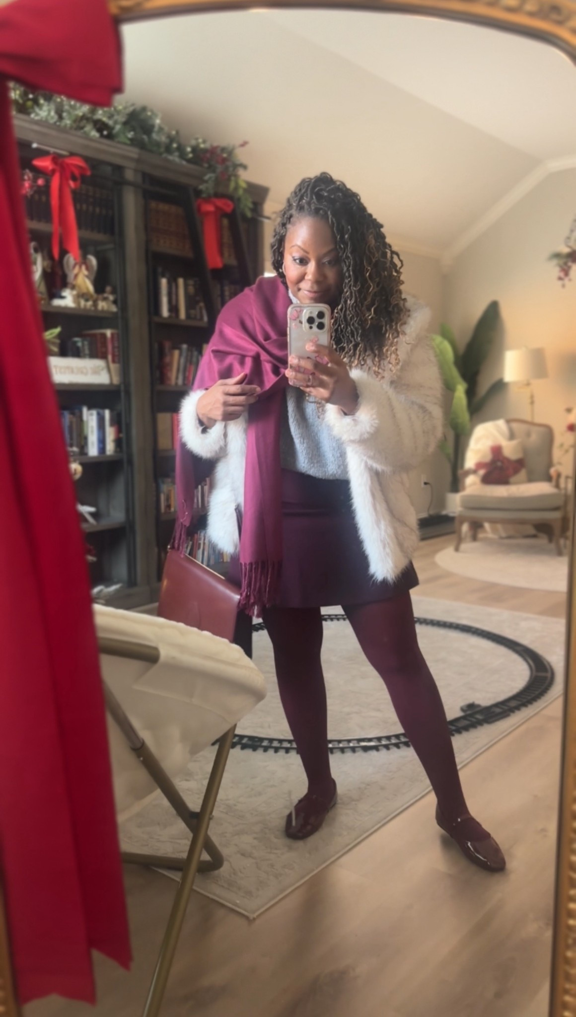 Burgundy skirt, burgundy tights, and burgundy flats with Gray sweater winter outfit idea

Church and brunch ootd

#LTKootd #LTKHoliday #LTKFindsUnder50