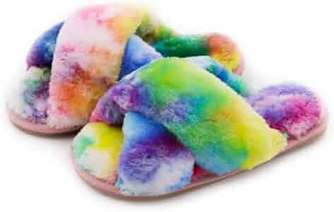Women's Fuzzy Fluffy Furry Fur Slippers Flip Flop Open Toe Cozy House Memory Foam Sandals Slides ... | Amazon (US)