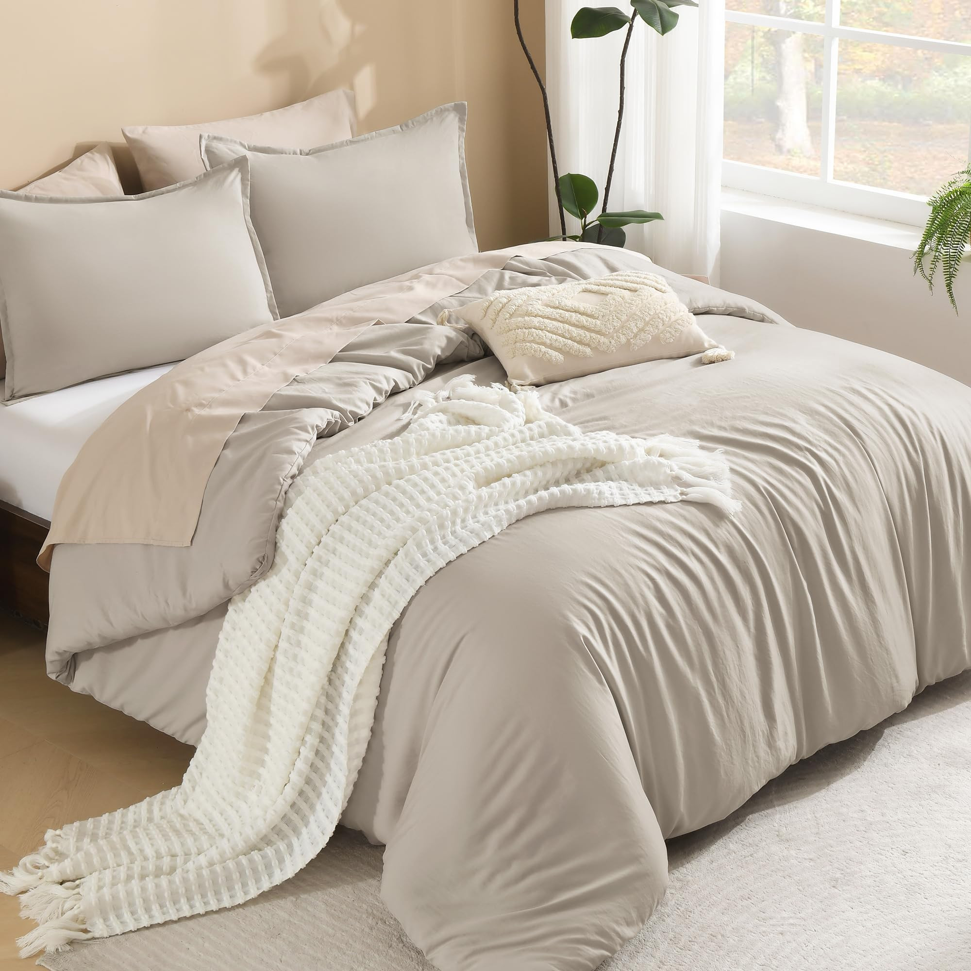 Litanika Comforters Linen Oversized Queen Size, 3 Pieces Lightweight Solid Bedding Comforter Set, All Season Fluffy Bed Set (98x98In Comforter & 2 Pillowcases) | Amazon (US)