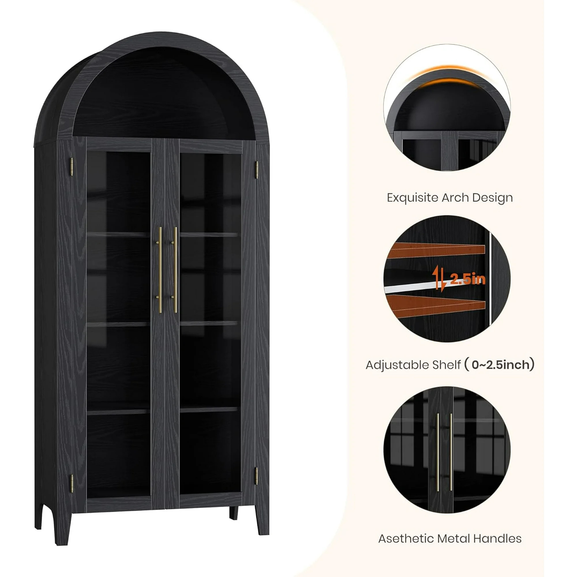 Memoryfield Farmhouse 5 Tier Bookcase Display Shelf, with Adjustable Shelf and 2 Large Glass Door... | Walmart (US)