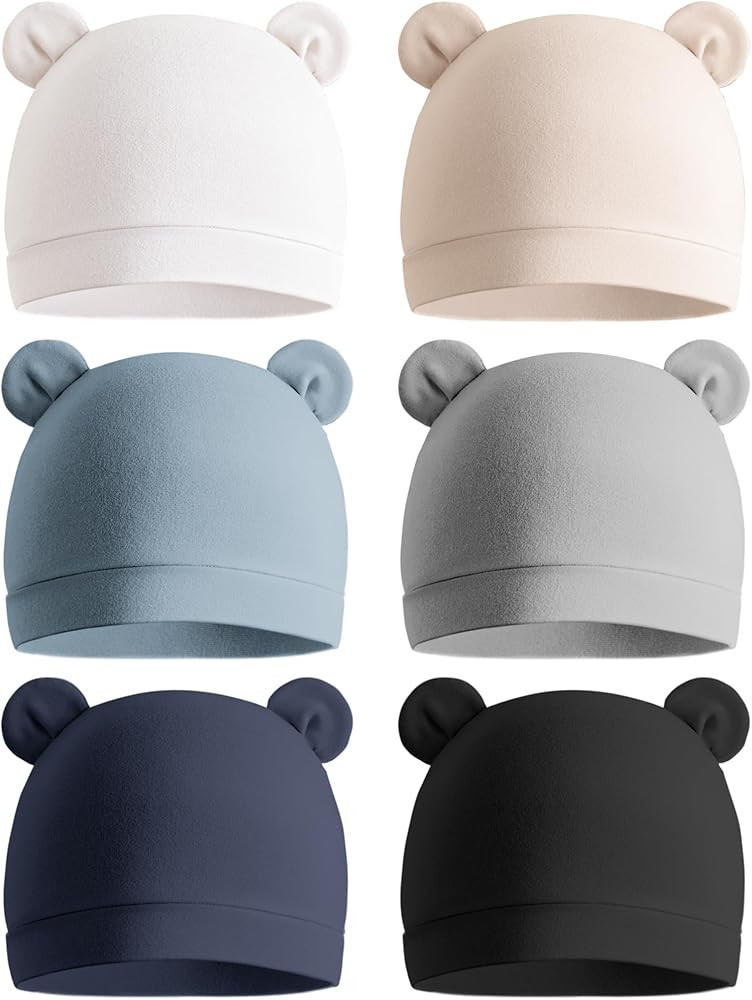 Konssy 6-Pack Baby Newborn Hats with Bear Ears Baby Beanie Hats - Soft Caps for Infant Boys & Gir... | Amazon (US)