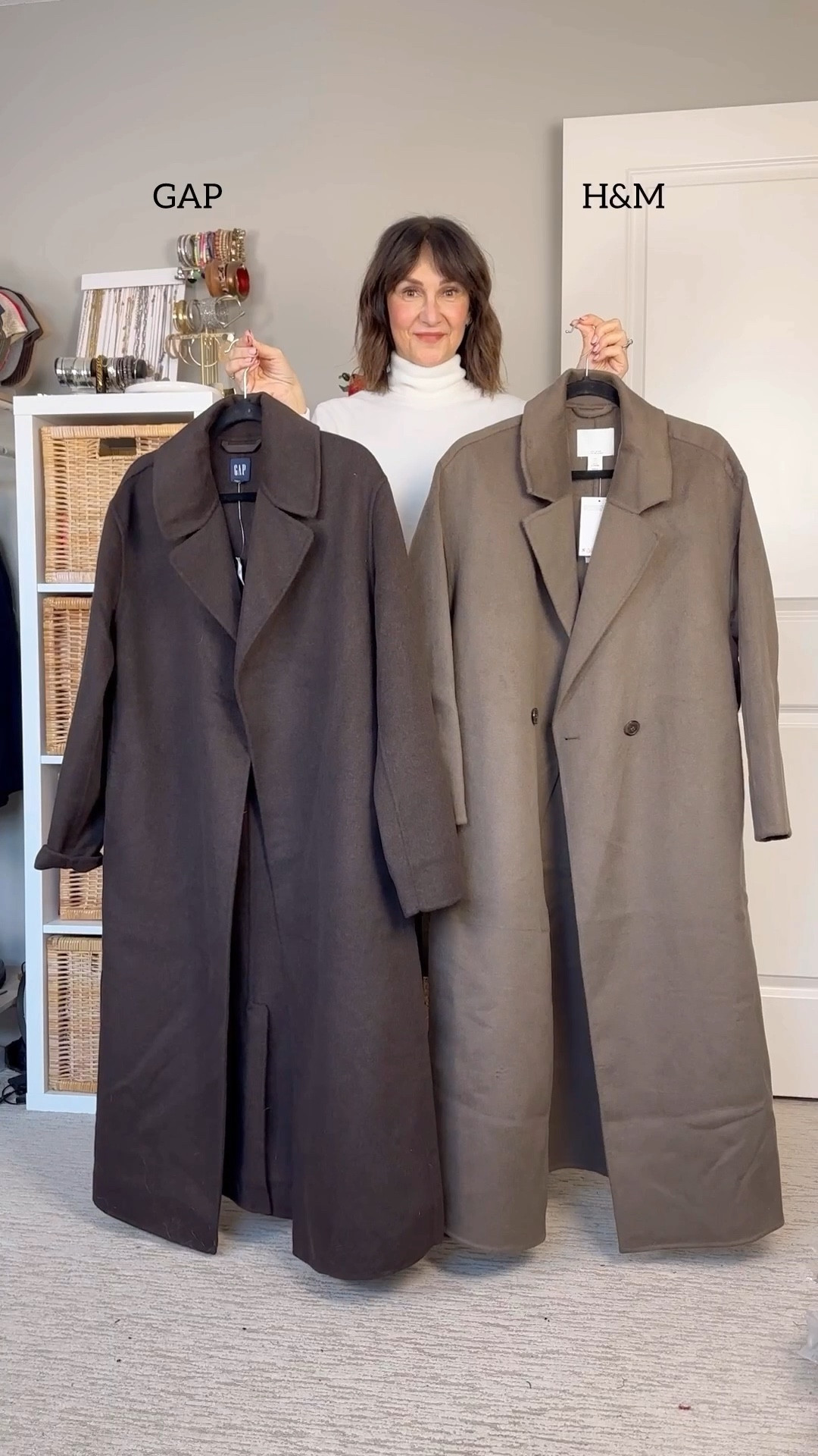 Long brown wool coat comparison!
I’ve been looking for a lighter weight, unlined, wool coat in brown.
I’m 5’ 7” size 4ish and sized up to M in the Gap coat cause I wanted it in tall and that was the only size left (it’s since been restocked). The sleeves are pretty long but I can easily fold them under. It’s currently 40% off! 
The H&M coat is similar but double breasted. Wearing my usual size S
Both coats contain about 50% wool.
Also linked my jeans and fleece turtleneck (both fit tts) and similar long brown coats 


#LTKStyleTip #LTKCyberWeek #LTKSeasonal