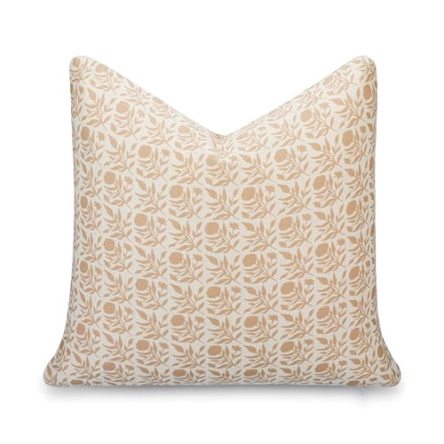Crumbs Home California Casual Coastal Indoor Outdoor Throw Pillow Cover, 20"x20" Water Repellent for Patio, Backyard, Couch, Poolside, Earth Tone Ivory Cream Tan Print Floral and Leaves Geometric | Amazon (US)