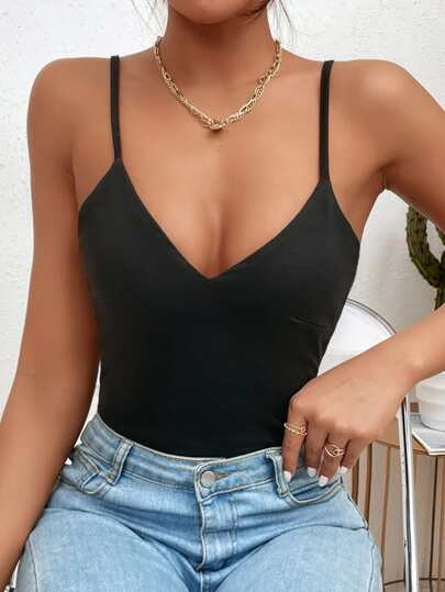 Solid Slim Fit Cami Bodysuit | SHEIN