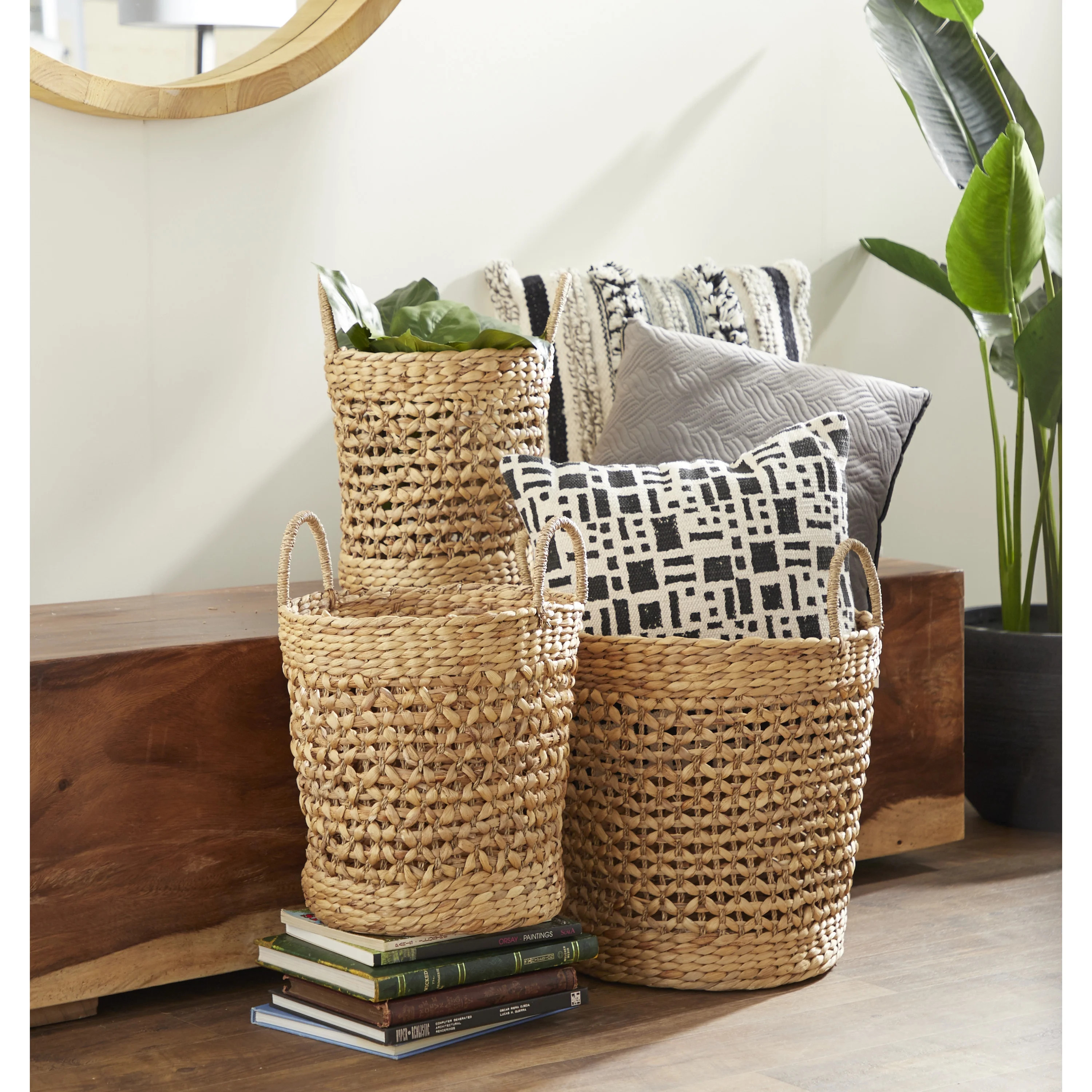 DecMode Coastal Brown Seagrass Woven Storage Basket, Set of 3 21", 18", 16"H - Walmart.com | Walmart (US)