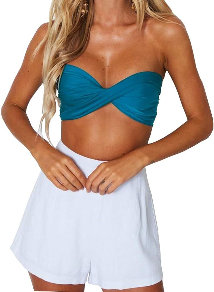 Women's Sexy Summer Solid Candy Color Tube Top Crop Tops | Amazon (US)