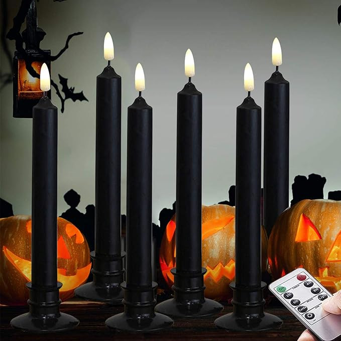 Halloween 6PACK Black Wax Flameless Battery Powered Windows Candles with Remote and Timer & Candl... | Amazon (US)