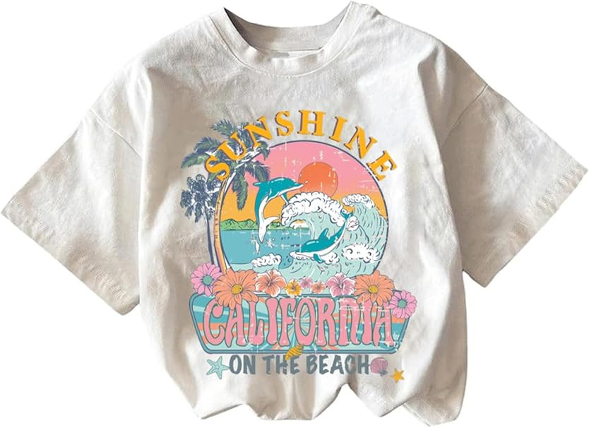 Girl's Graphic Print Tee Shirt Round Neck Short Sleeve T Shirts Summer Cute Trendy Tops | Amazon (US)