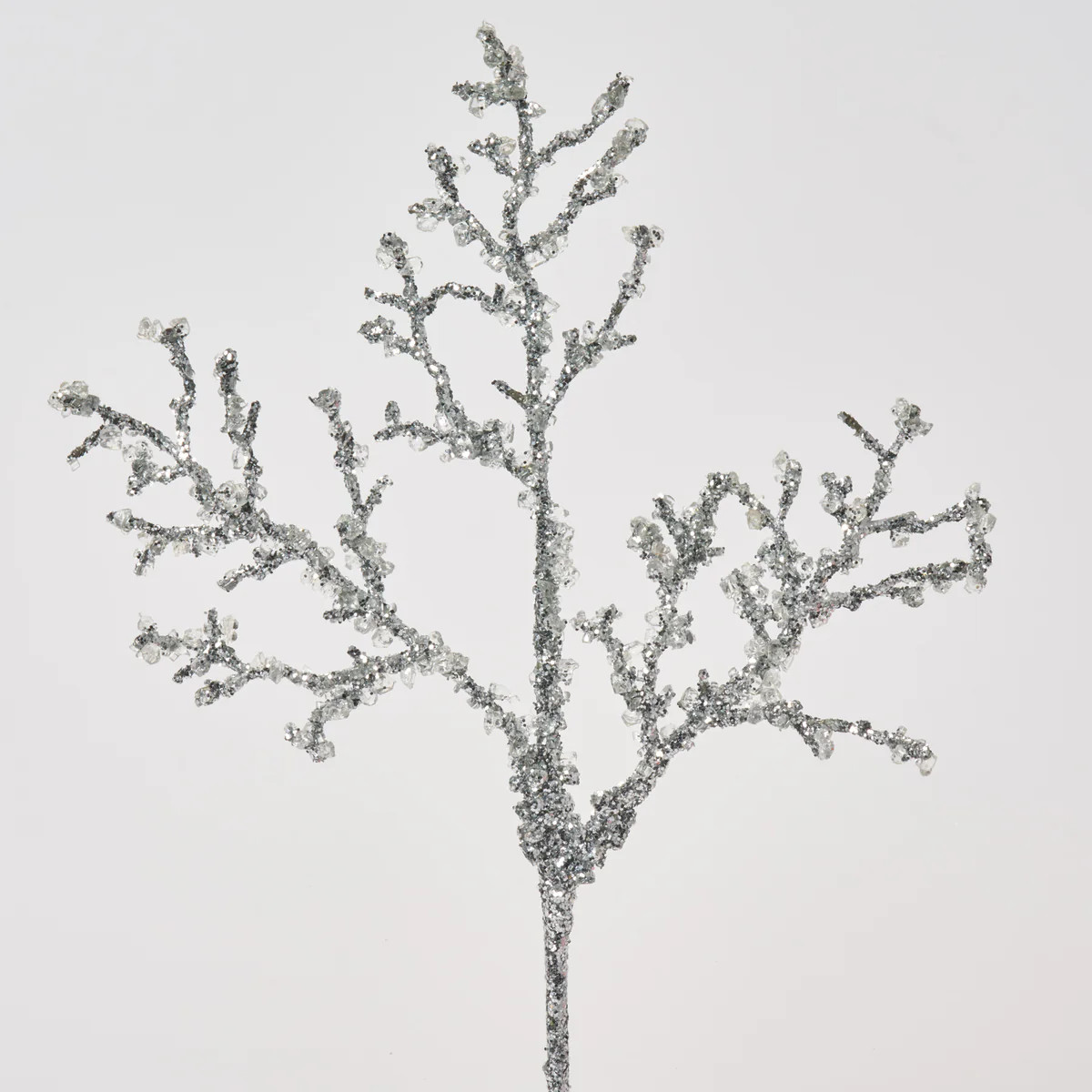 Iced Silver Glitter & Faux Beaded Crystal Plastic Twig Branch - 18" | Darby Creek Trading